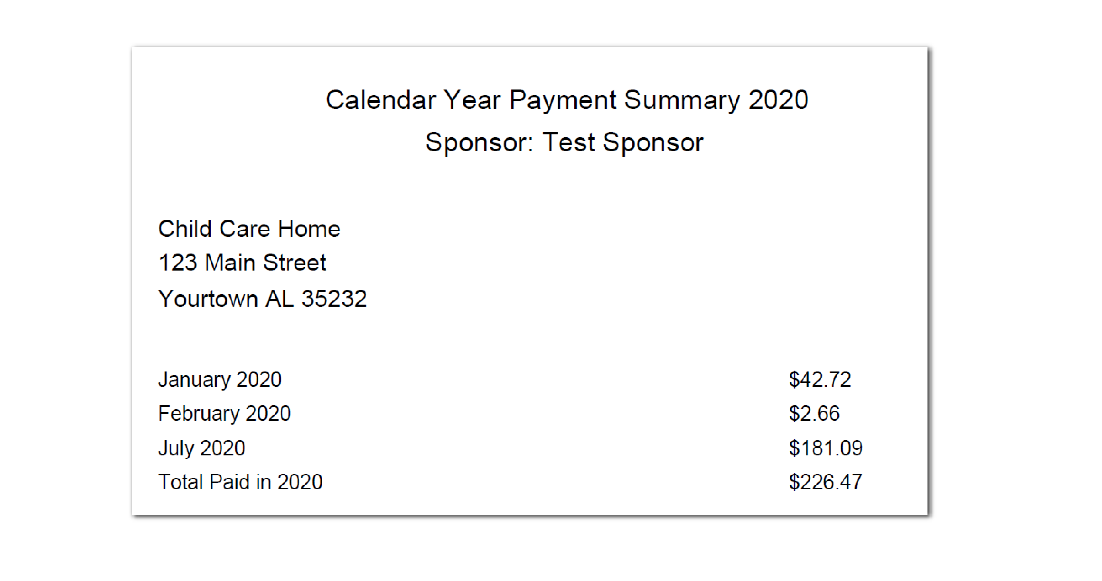 Reimbursements by Calendar Year Report