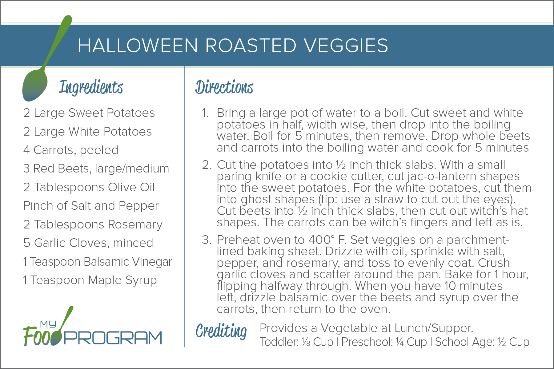 Halloween Roasted Veggies Recipe Card