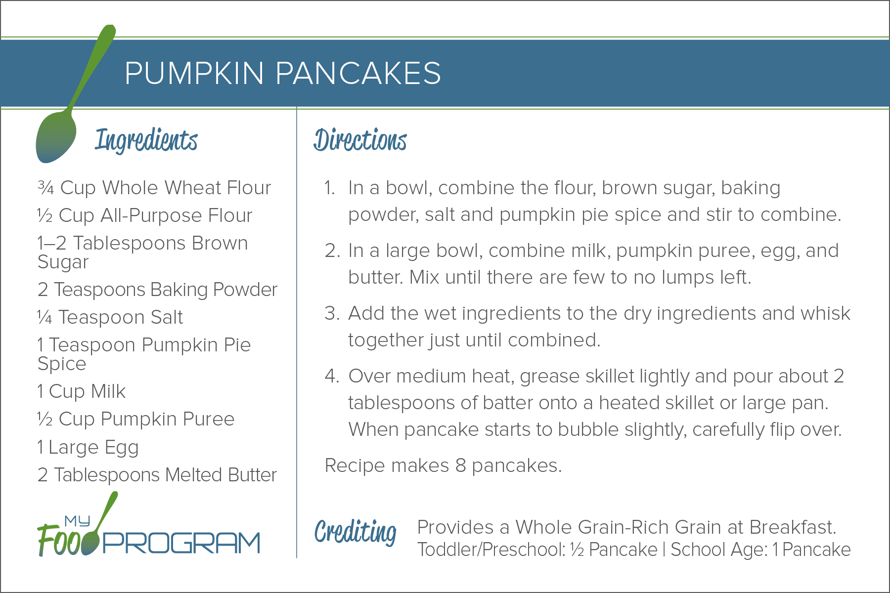 Pumpkin Pancakes Recipe Card