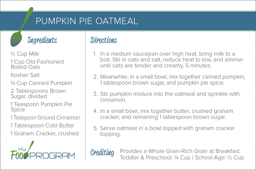 Pumpkin Pie Oatmeal Recipe Card