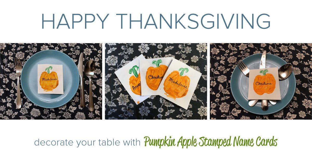 Happy Thanksgiving Pumpkin Apple Stamped Name Cards