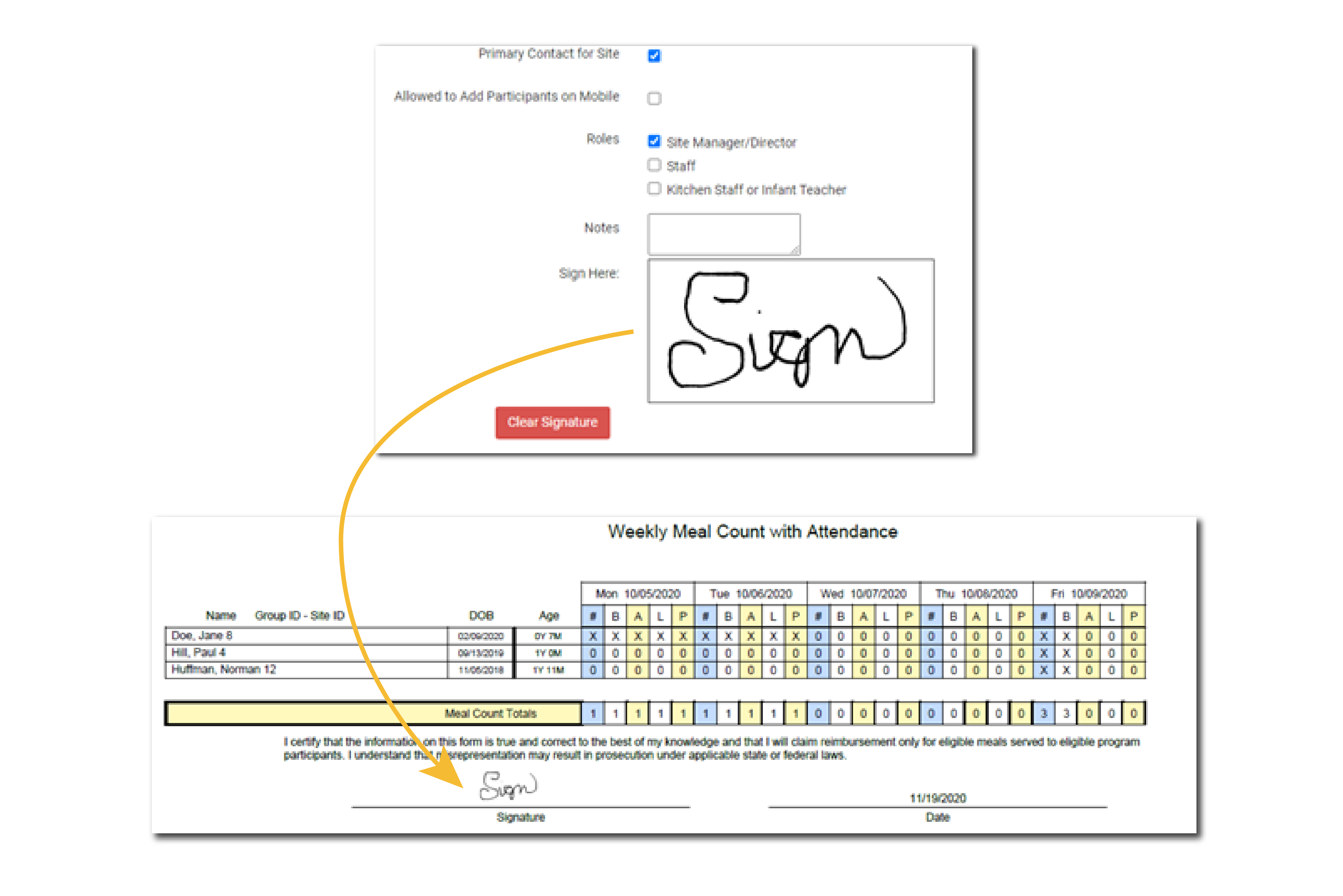 Store Electronic Signatures