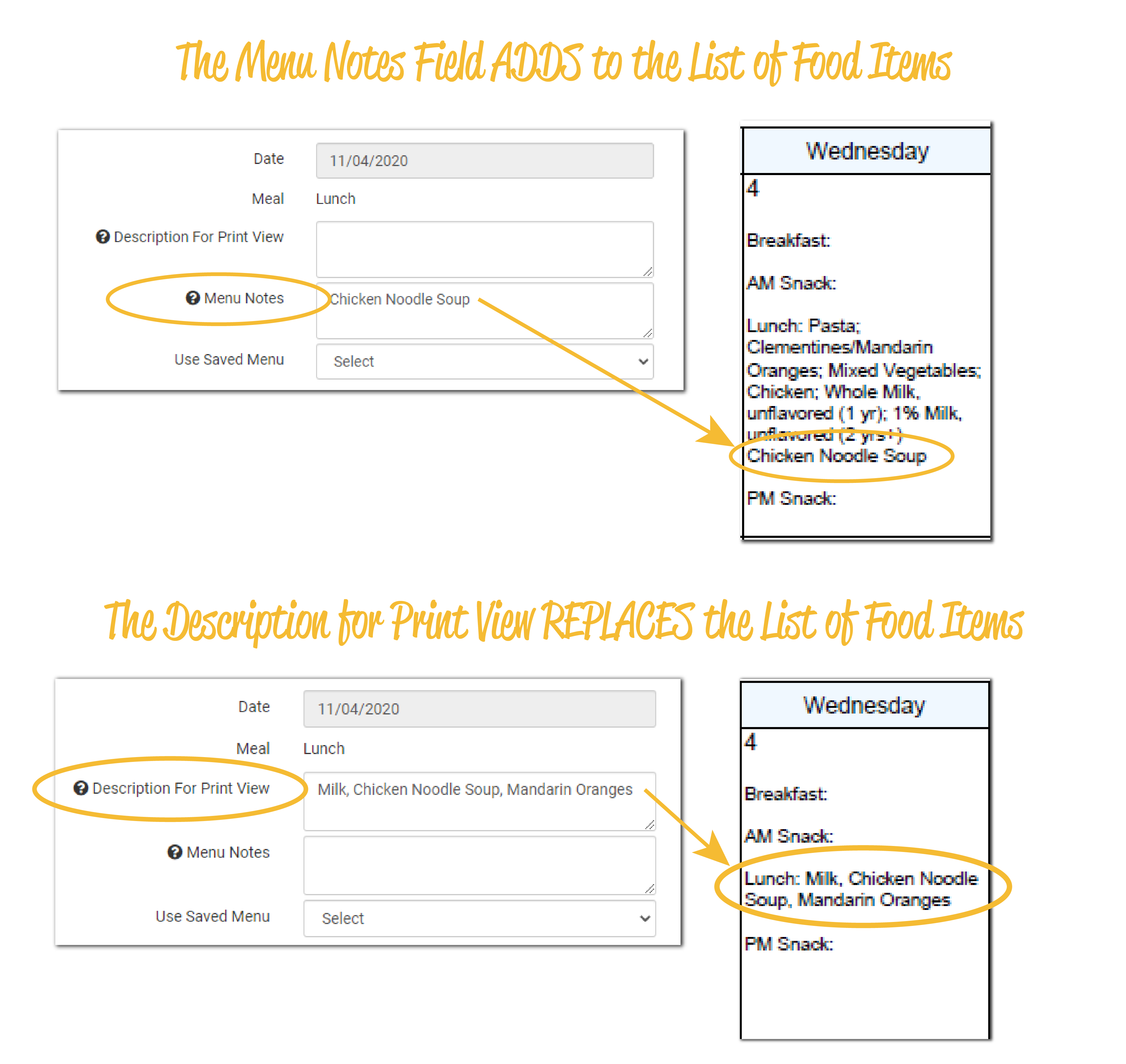 Menu Notes Field