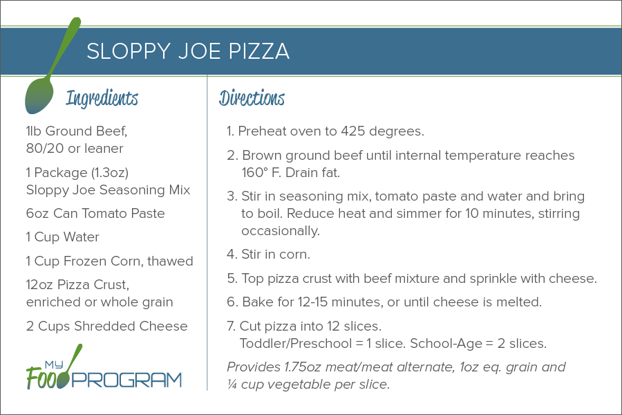 Sloppy Joe Pizza Recipe Card