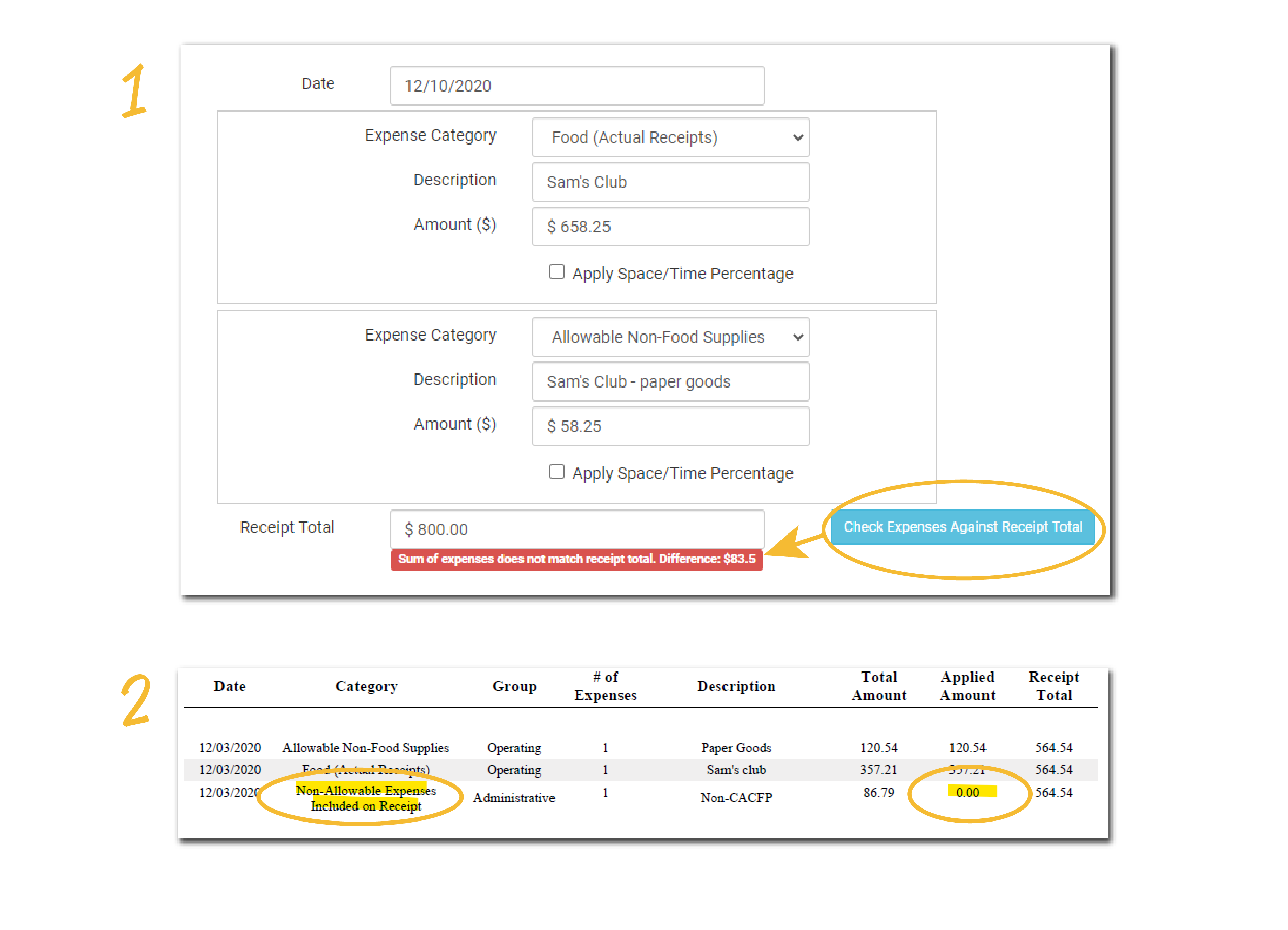 Multiple Expense Entries to a Receipt Total