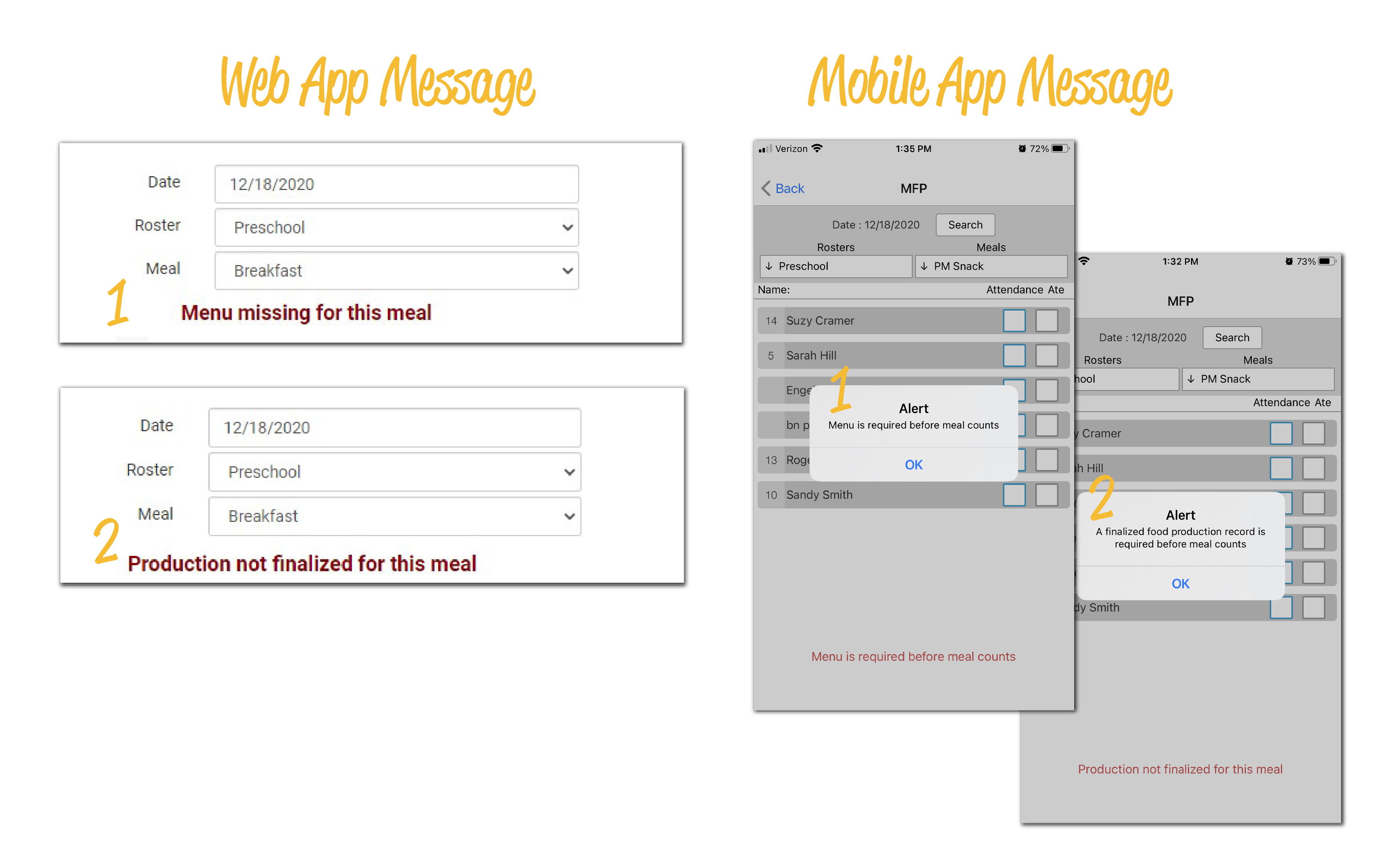 Require Users to Enter Menus and/or Food Production Records Before Meal Counts