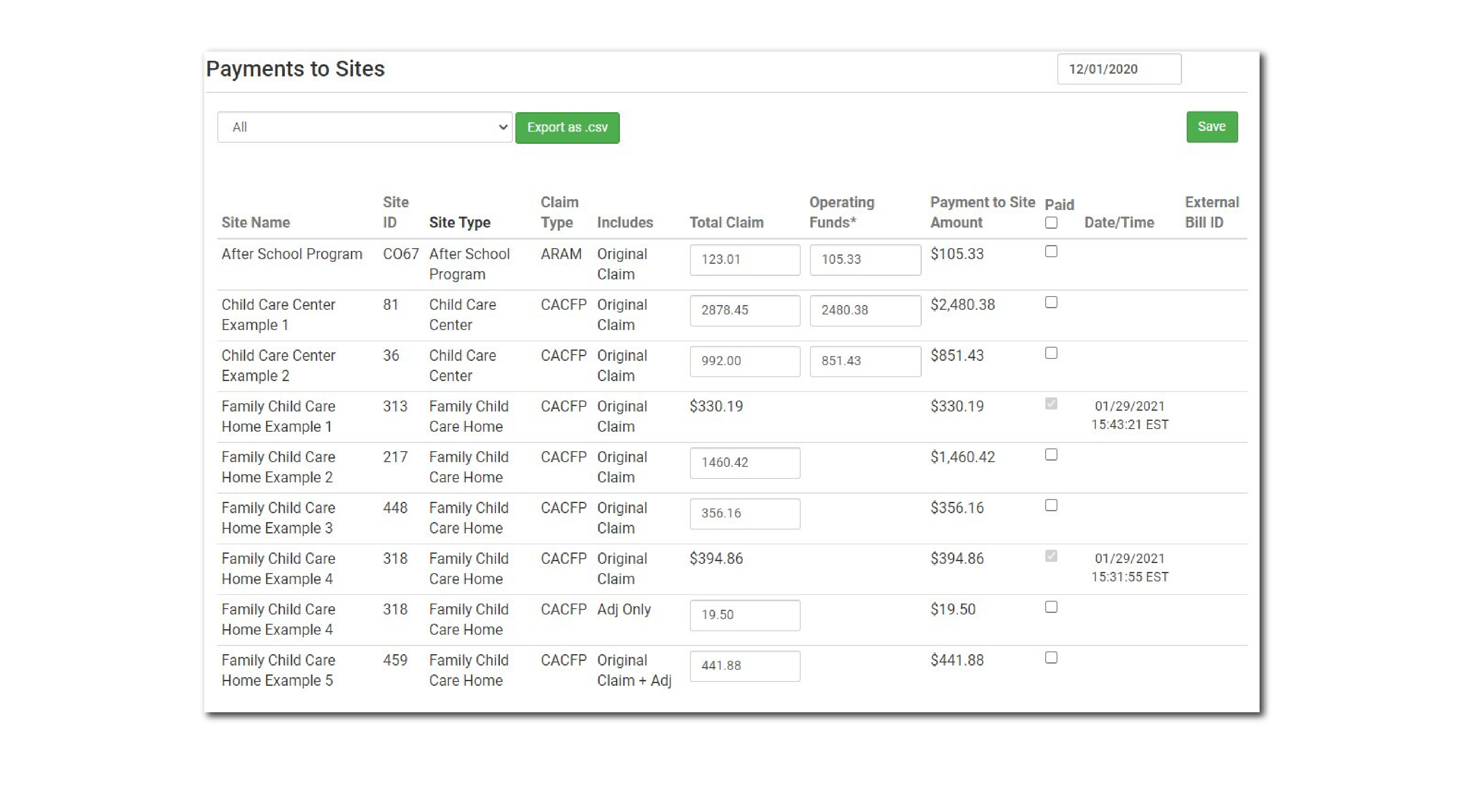 Track Payments to Sites