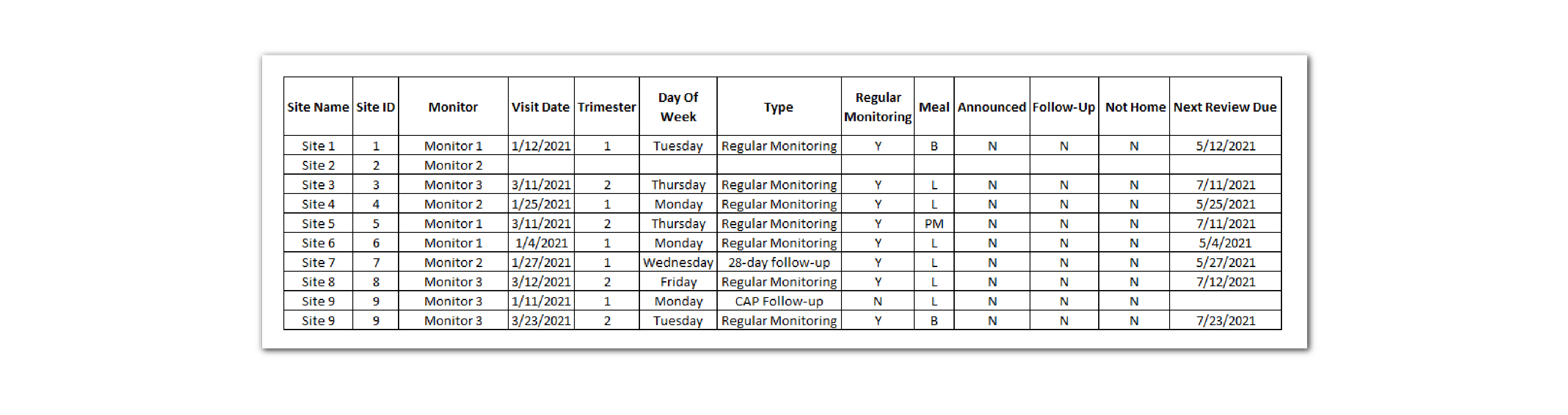 Monitoring Visits Report