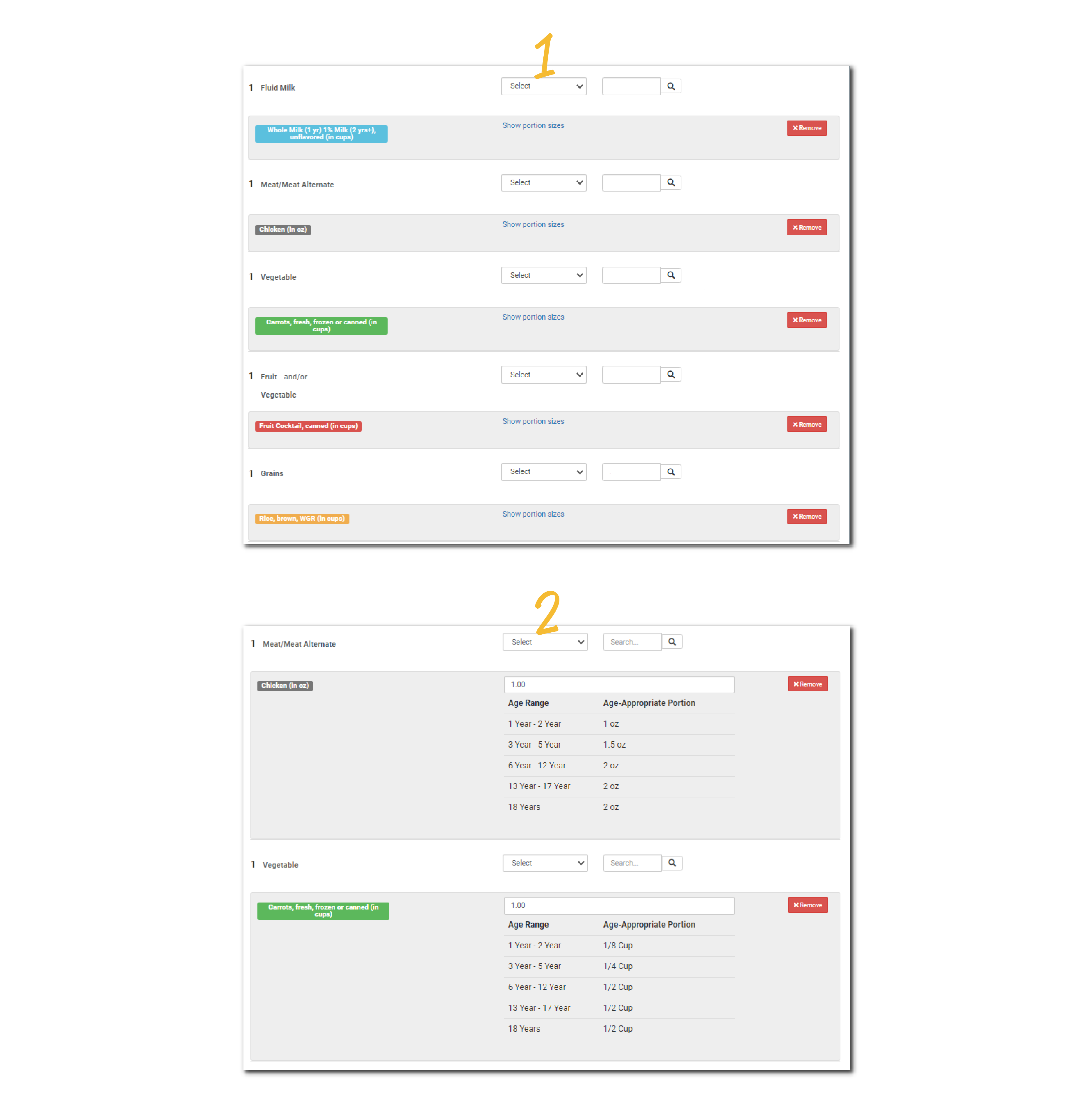 Hide Portion Size Reminders on Menu Page