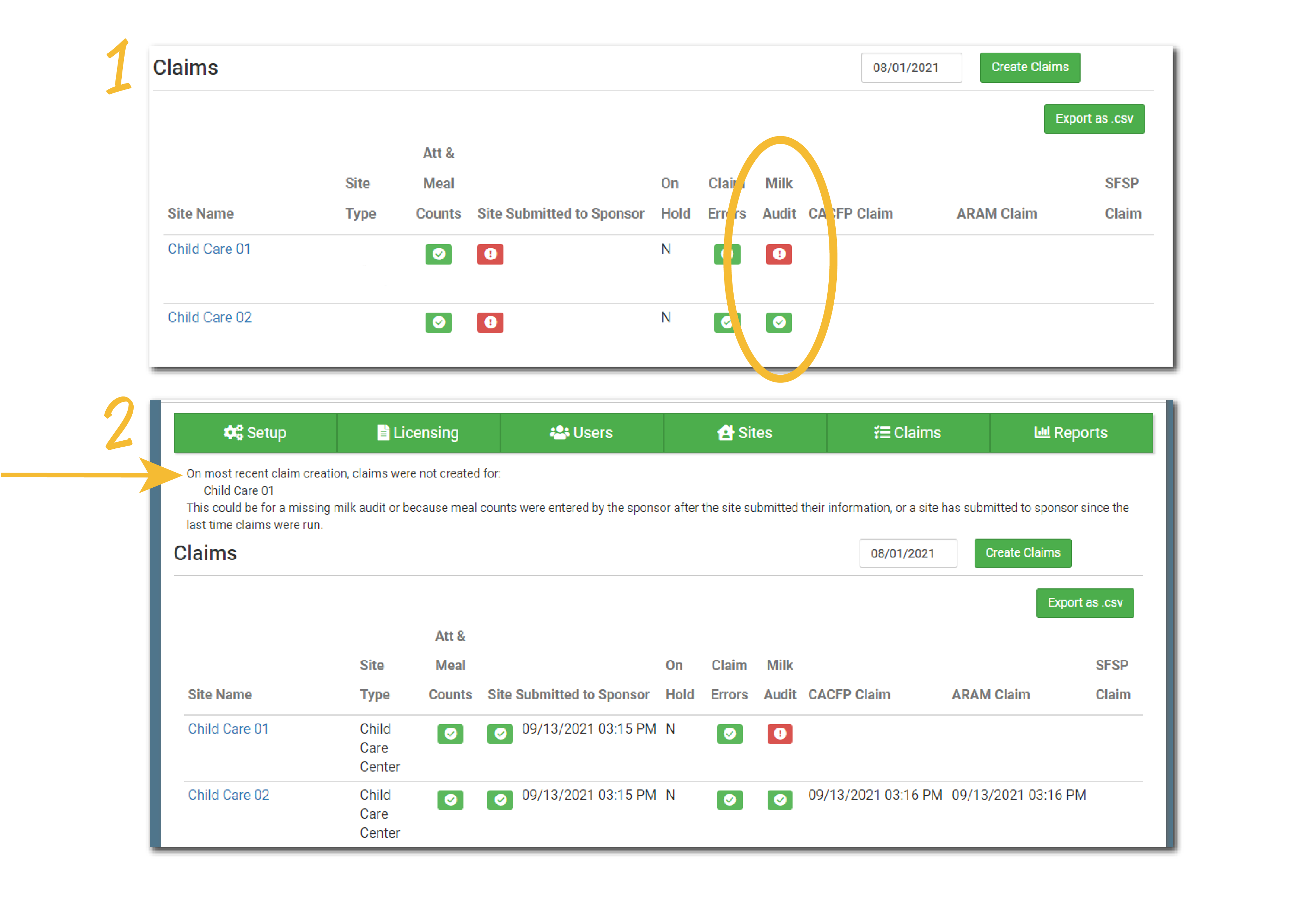 Sponsor Claims Page Alerts about Milk Audits