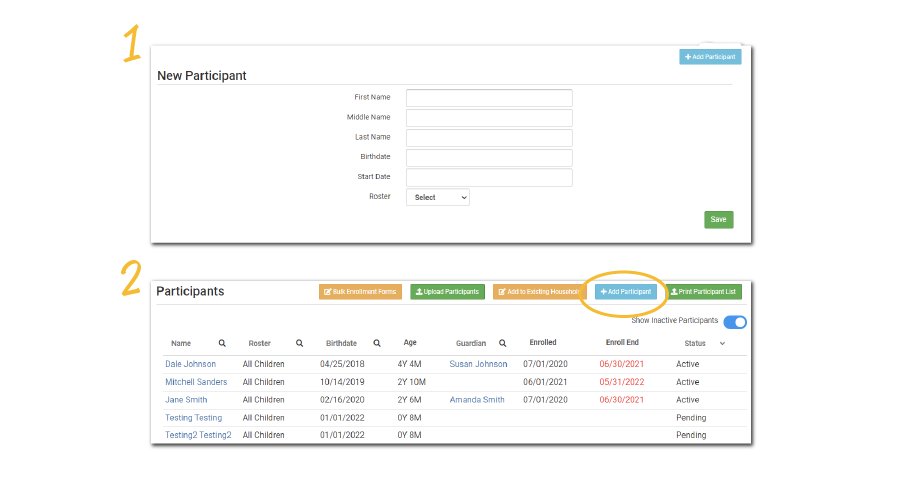 Add Participant from Attendance and Meal Count Page