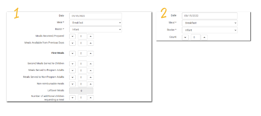 Comprehensive or Simplified Meal Count Page