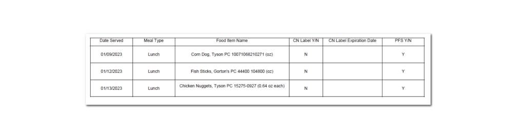 My Food Program CN Labels and Product Formulation Statement Reports