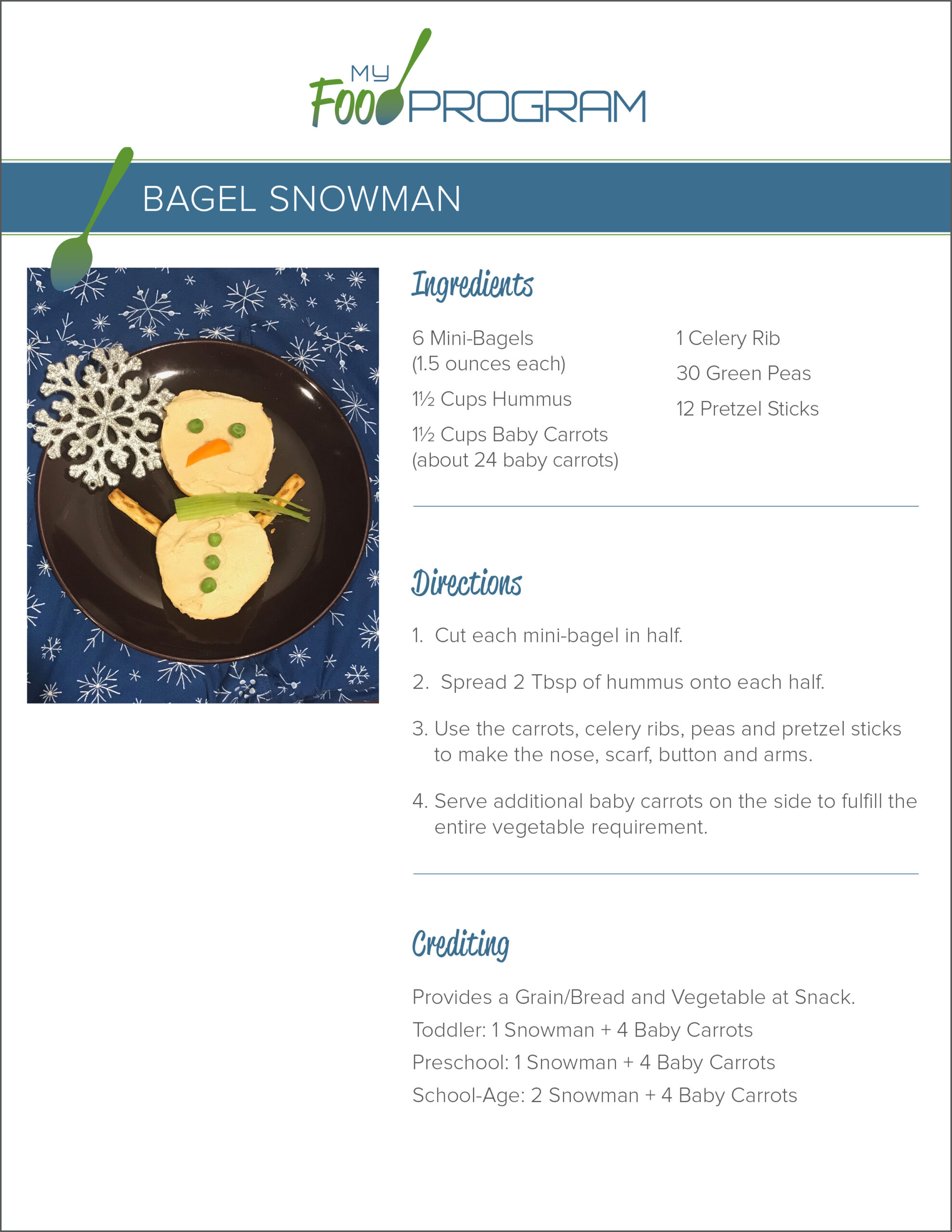 My Food Program Bagel Snowman Recipe