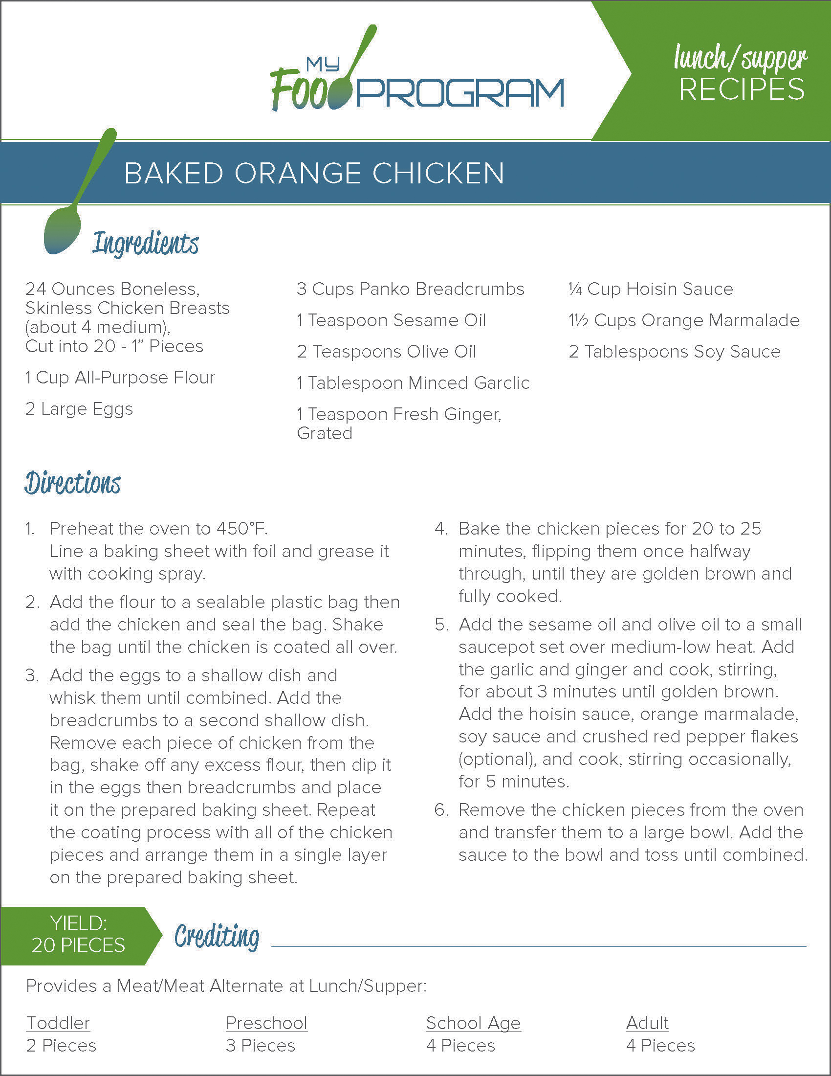 My Food Program Baked Orange Chicken Recipe