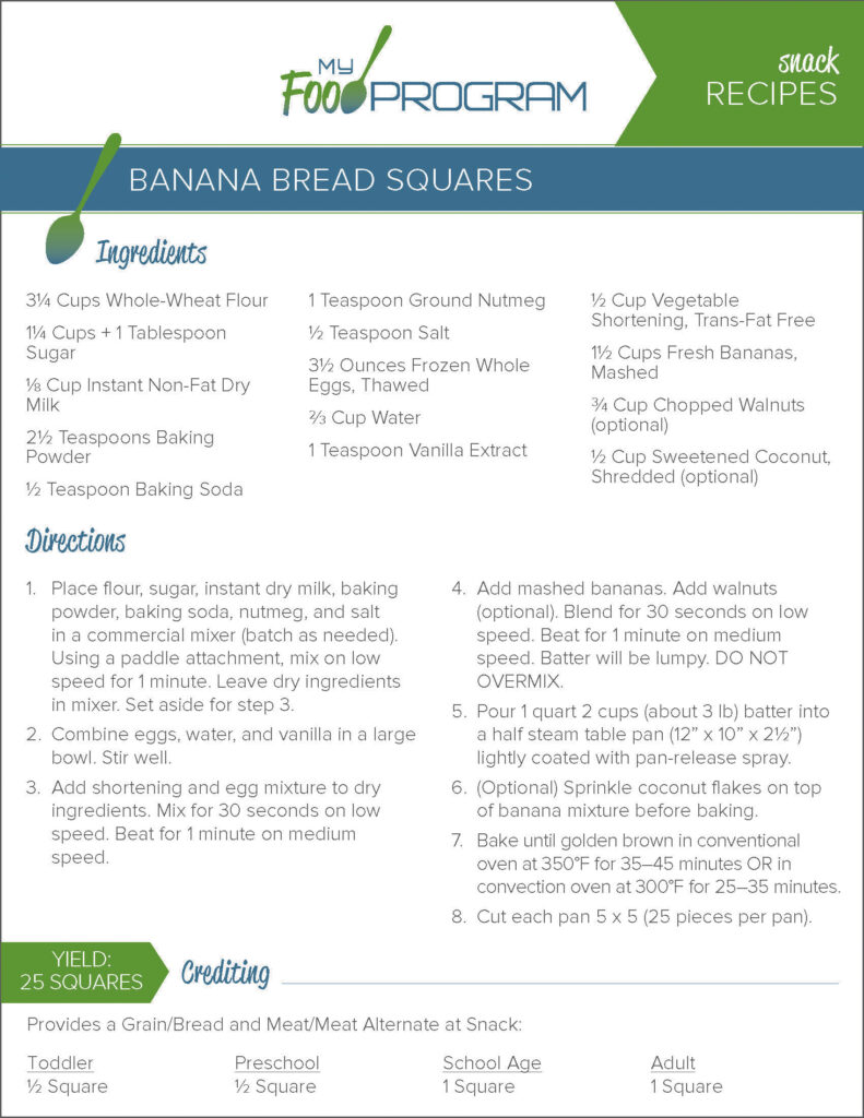 My Food Program Banana Bread Squares Recipe