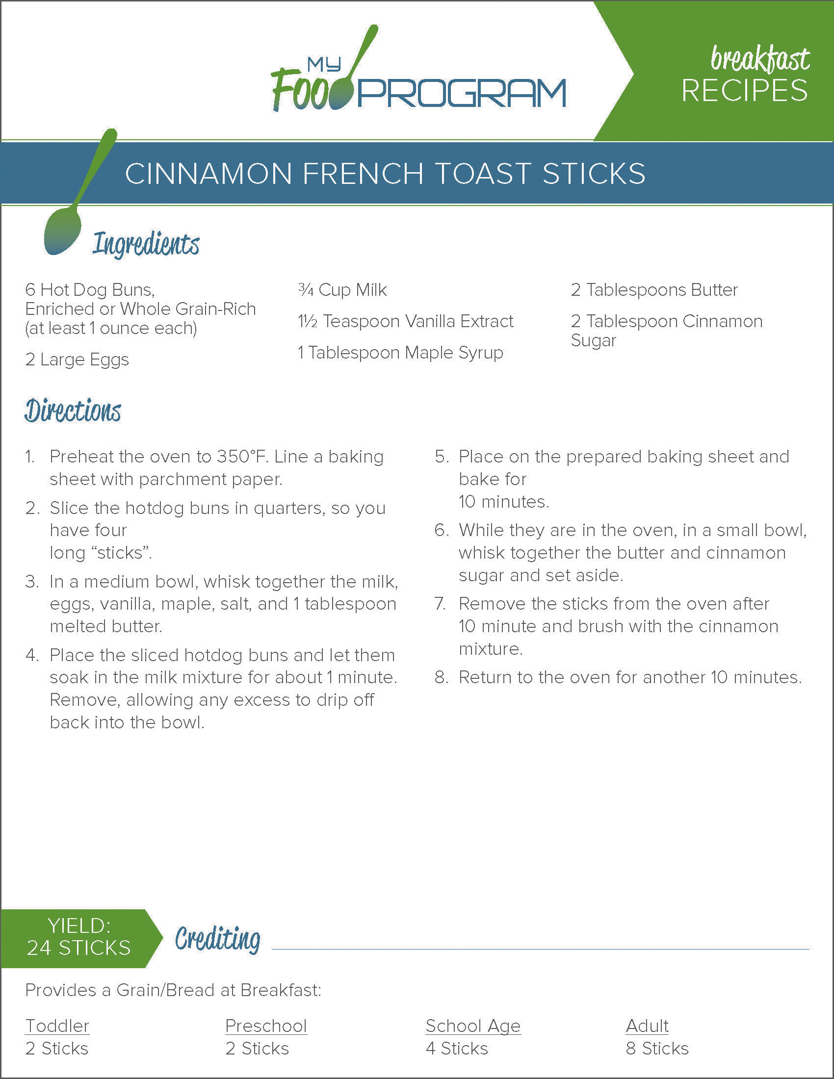 My Food Program Cinnamon French Toast Sticks Recipe