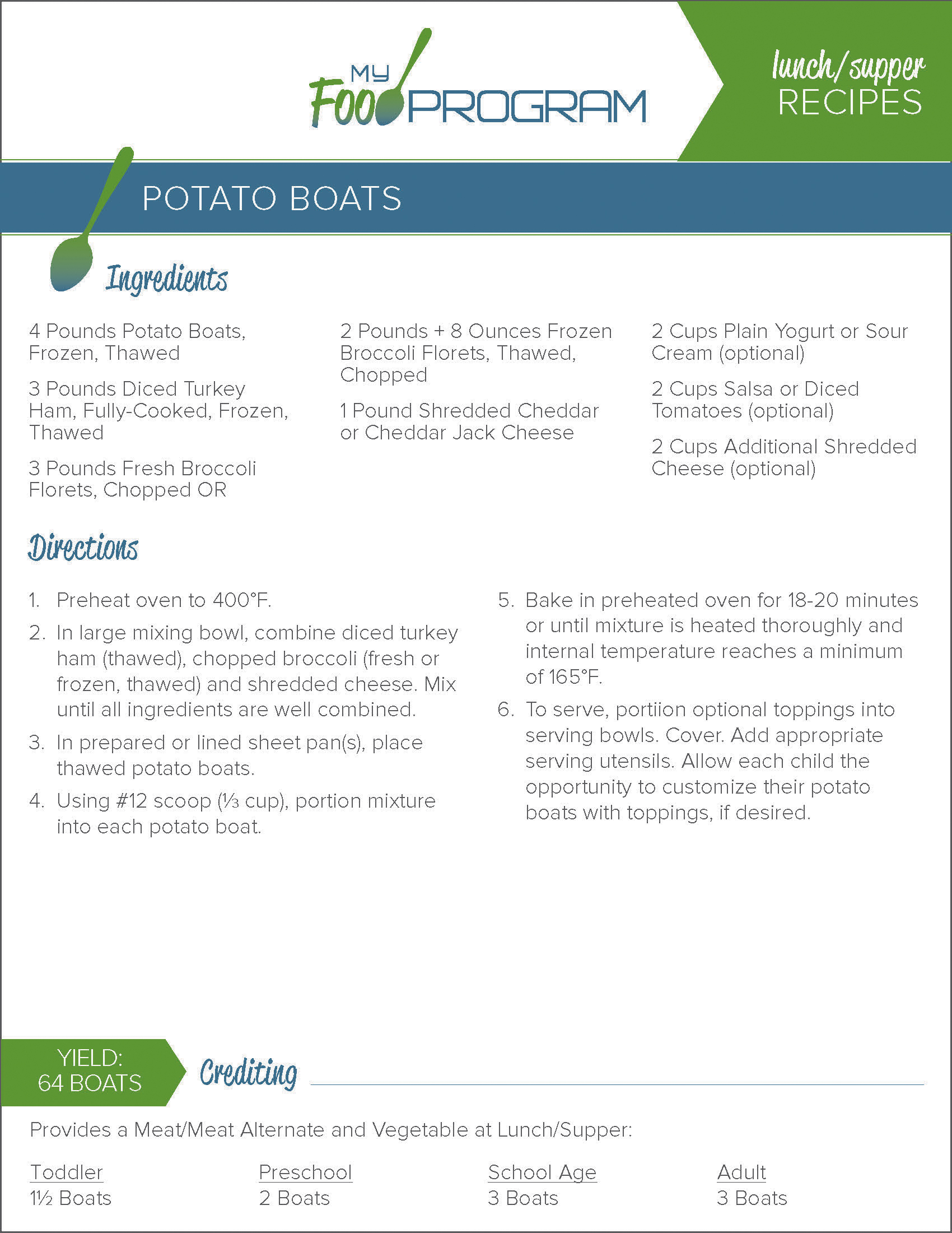 My Food Program Potato Boats Recipe