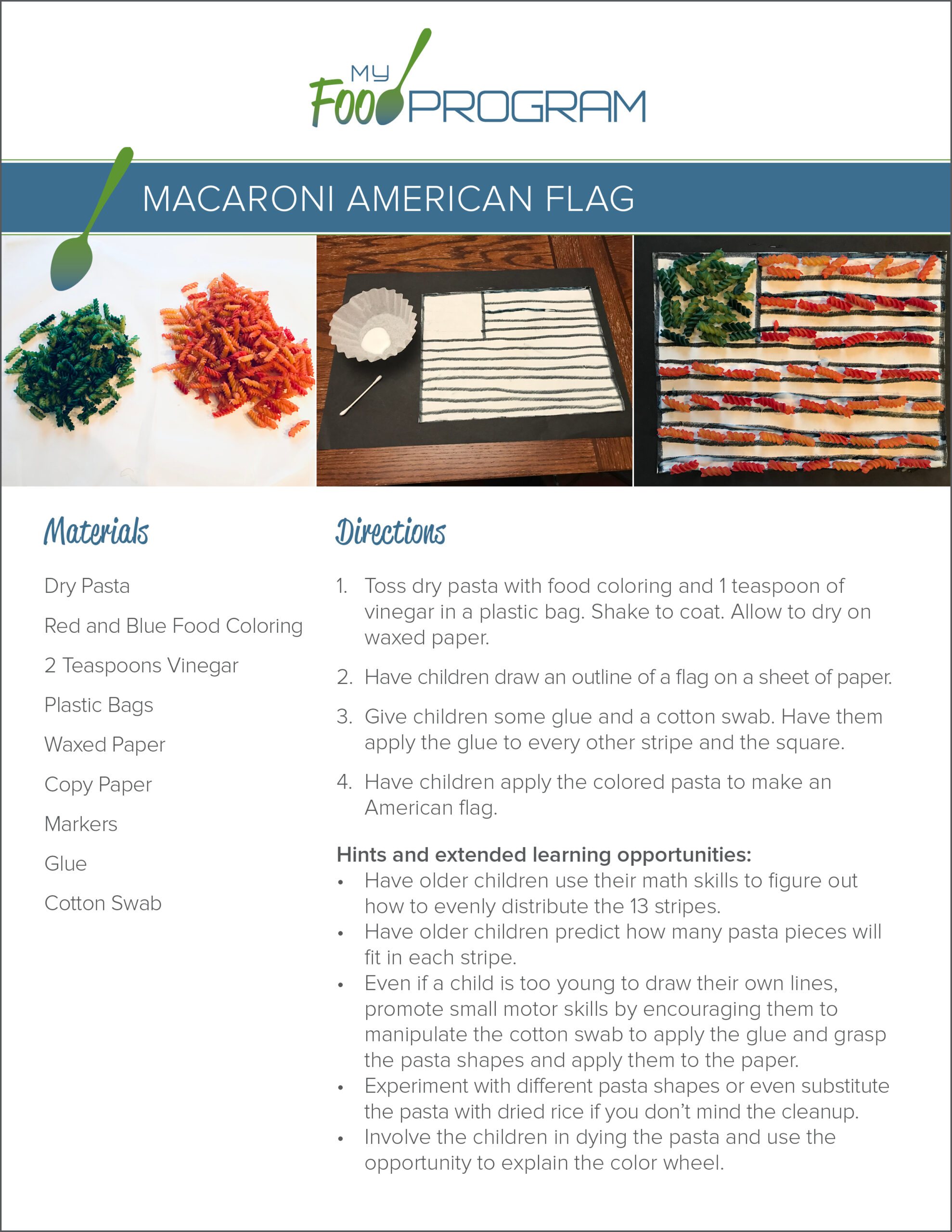 My Food Program Macaroni American Flag Craft