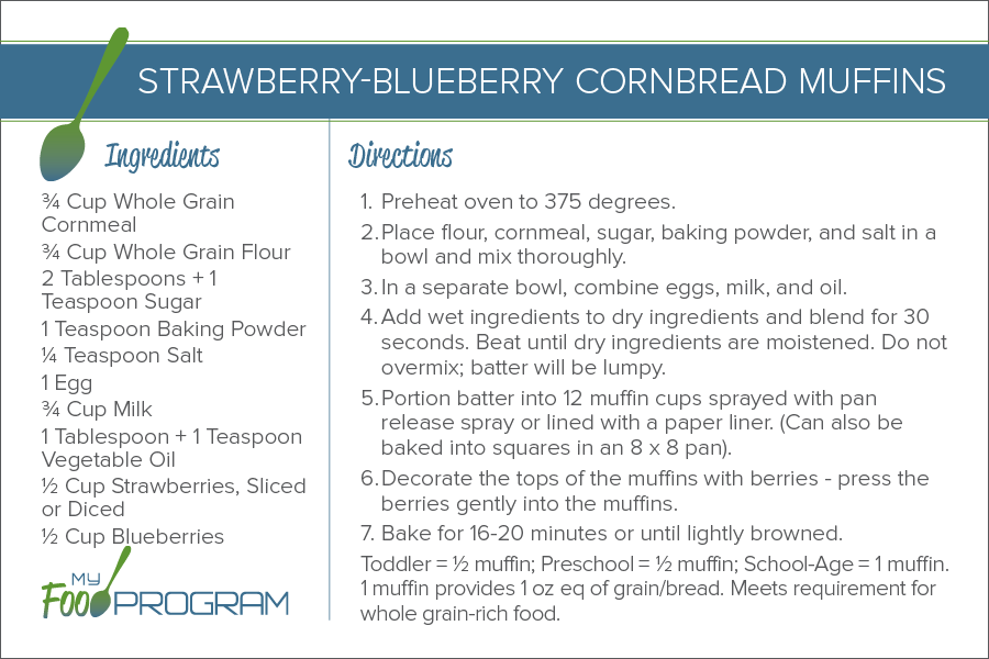 My Food Program Strawberry-Blueberry Cornbread Muffins Recipe