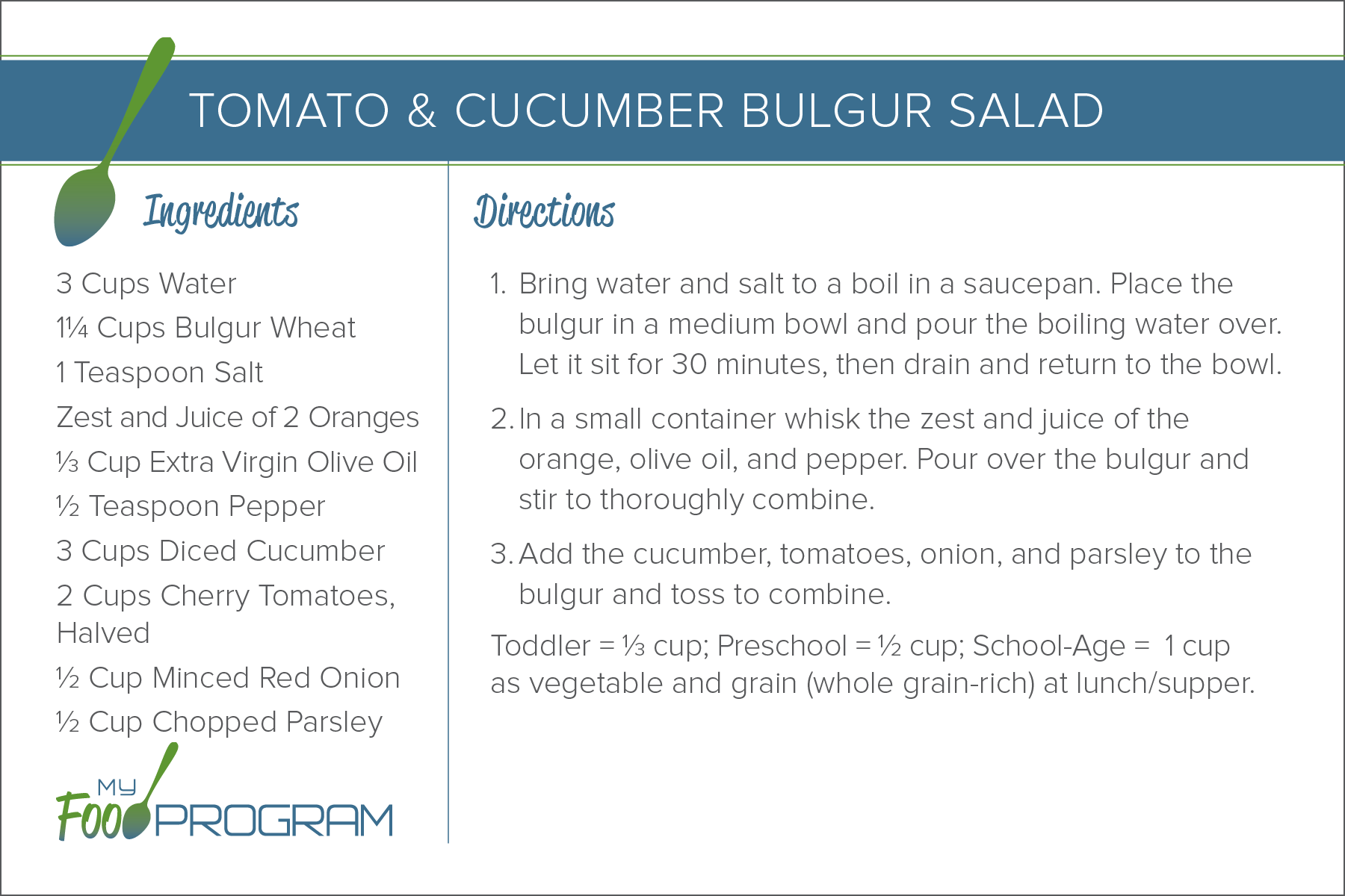 My Food Program Tomato Cucumber Bulgur Salad Recipe
