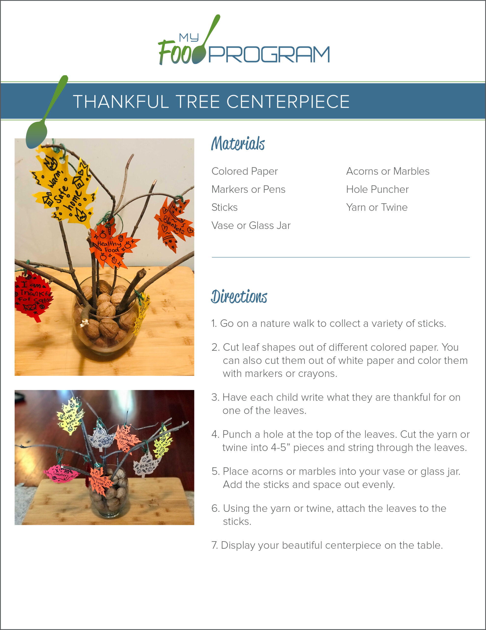 My Food Program Thankful Tree Centerpiece Craft
