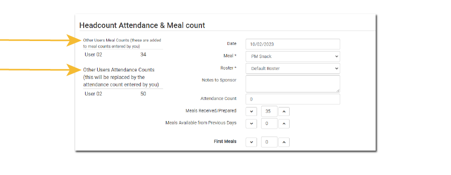 Headcount Attendance and Meal Counts