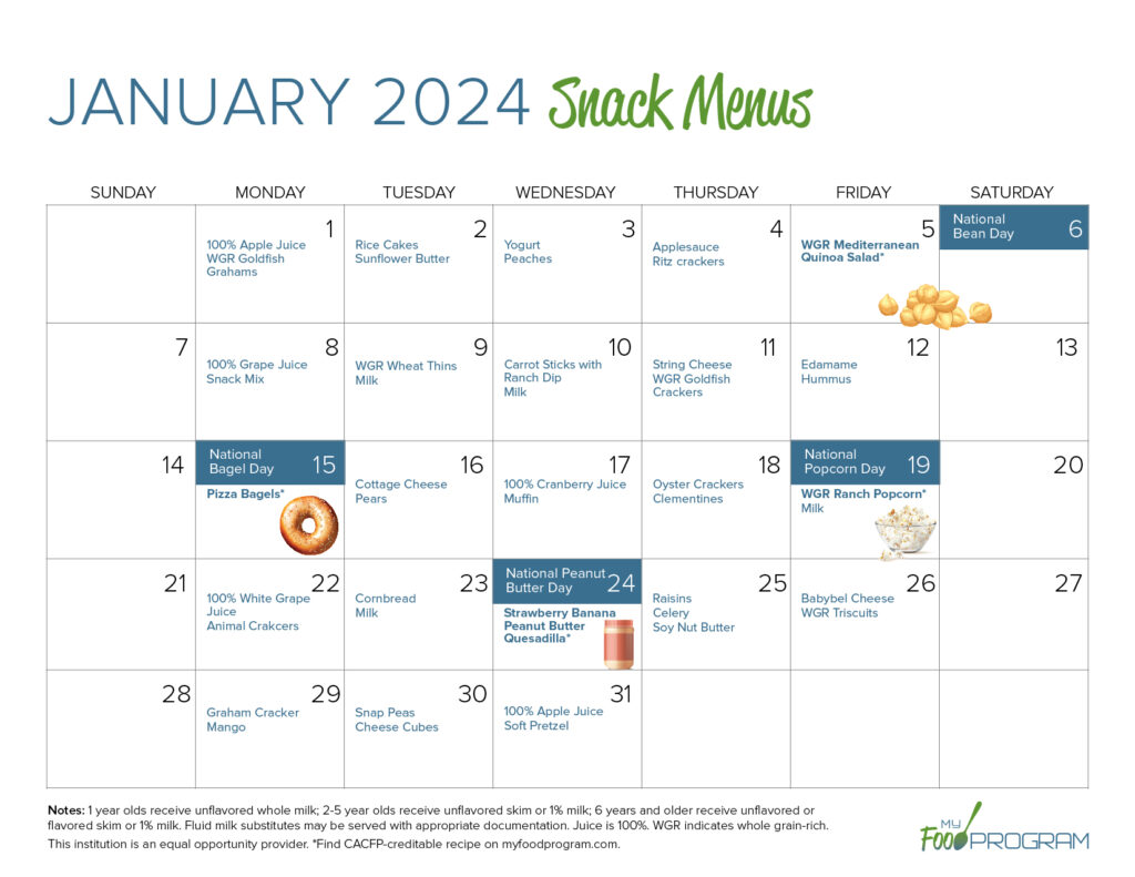 January 2024 Snack Menus