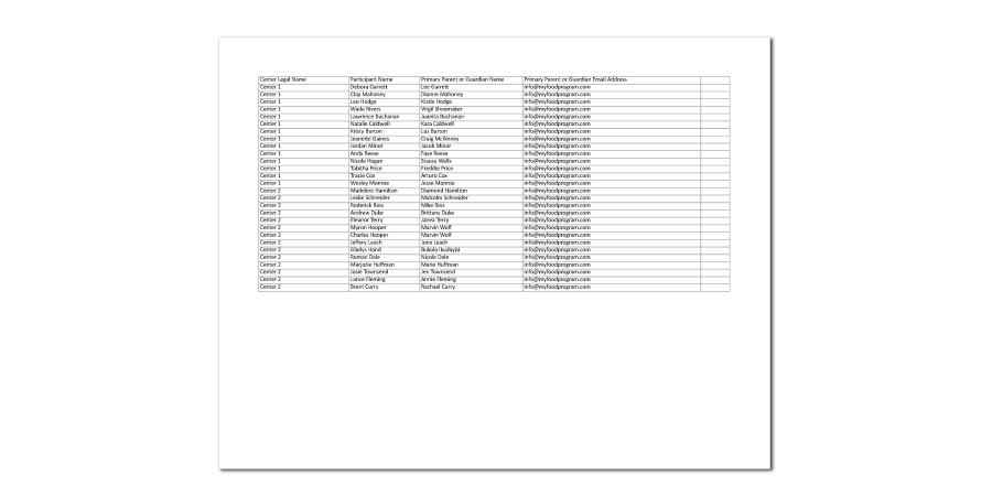 Participant Contact List