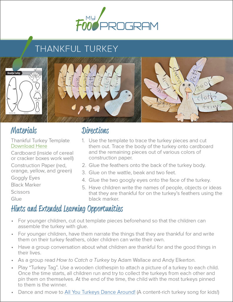 My Food Program Thankful Turkey Craft