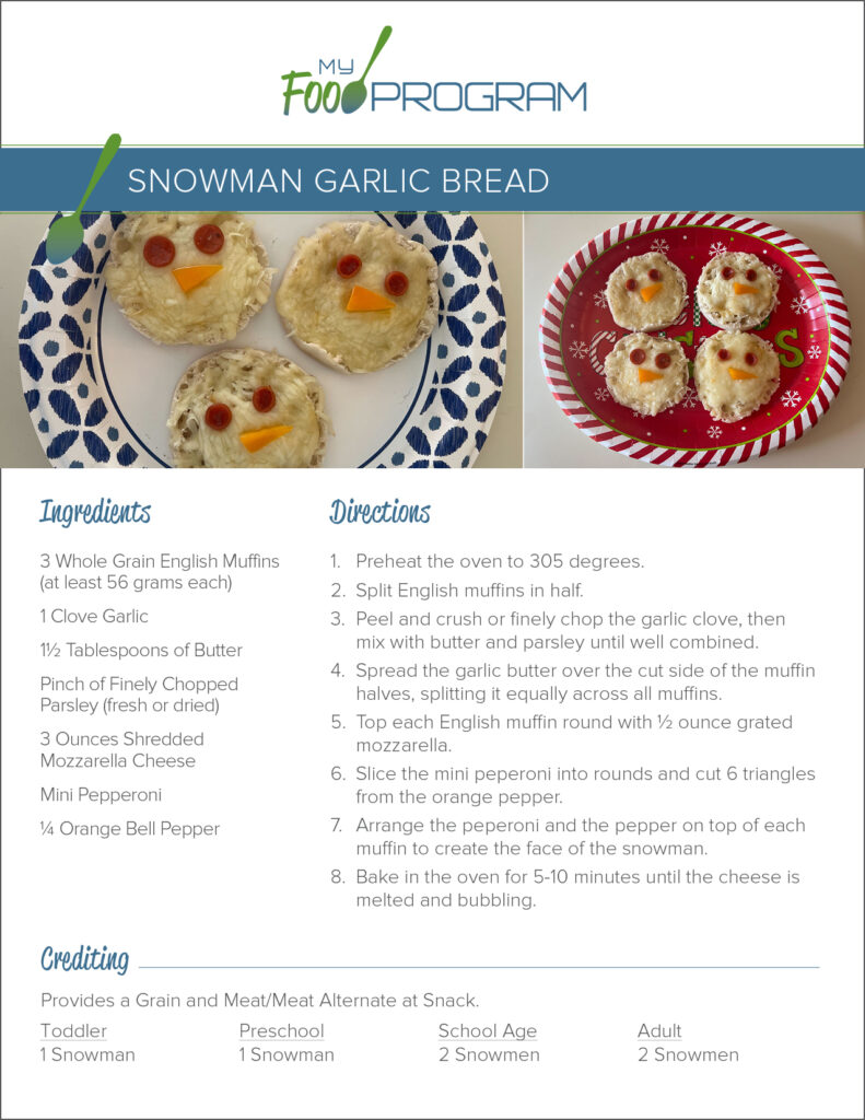 My Food Program Snowman Garlic Bread Recipe
