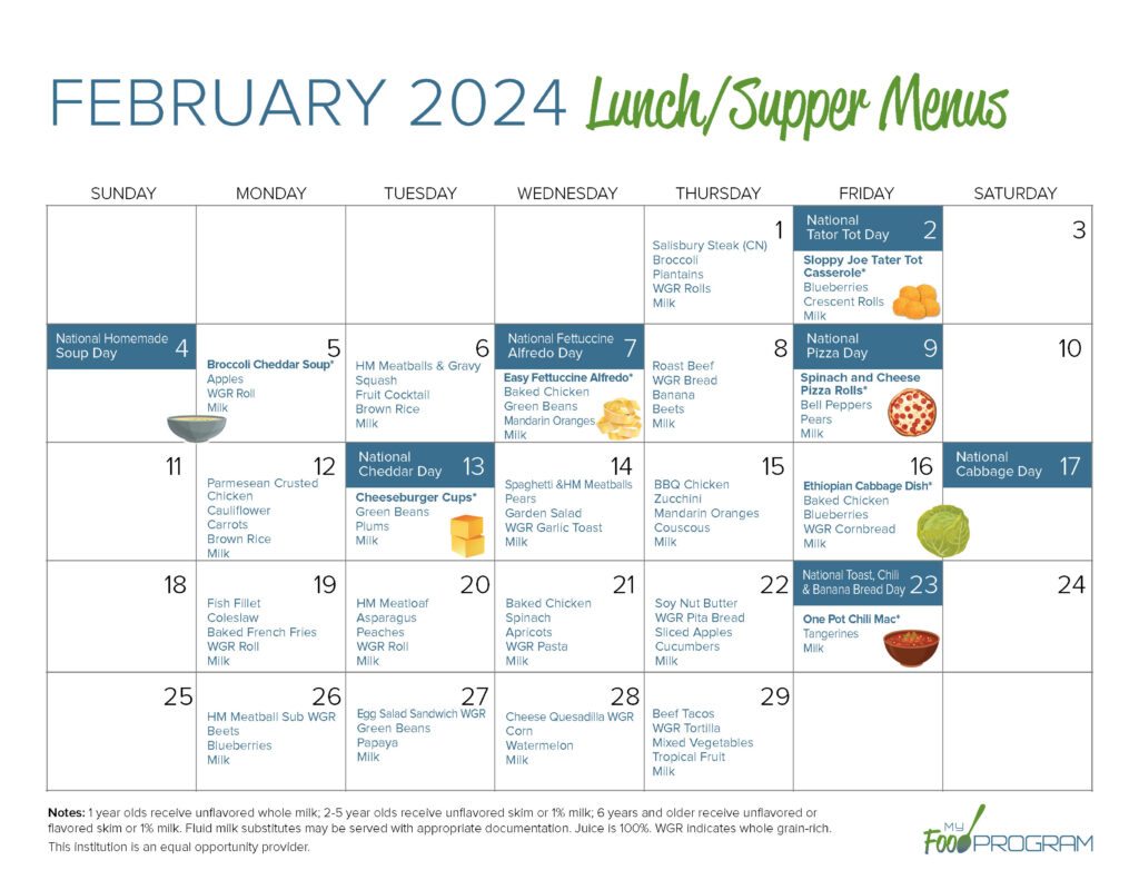 February 2024 Lunch/Supper Menus