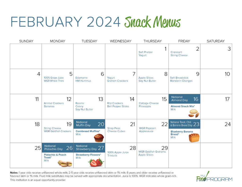 February 2024 Snack Menus