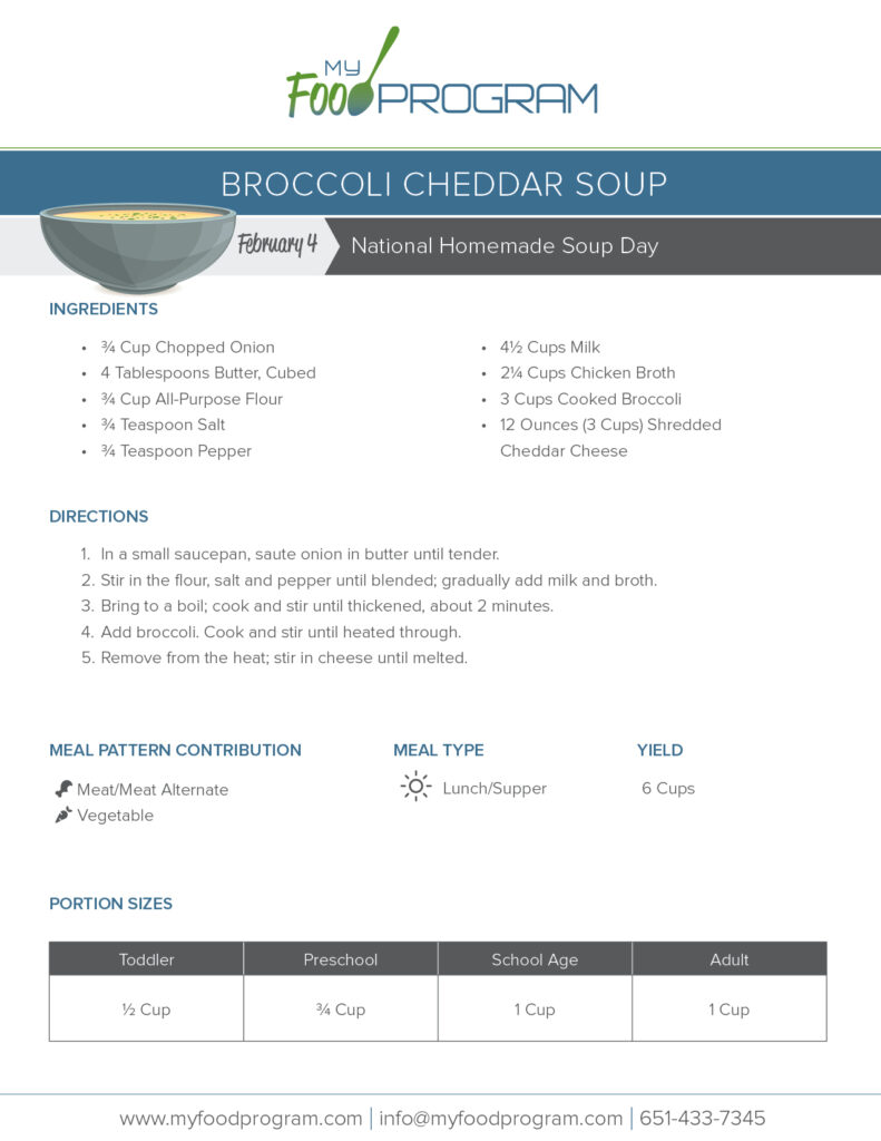 My Food Program Broccoli Cheddar Soup Recipe