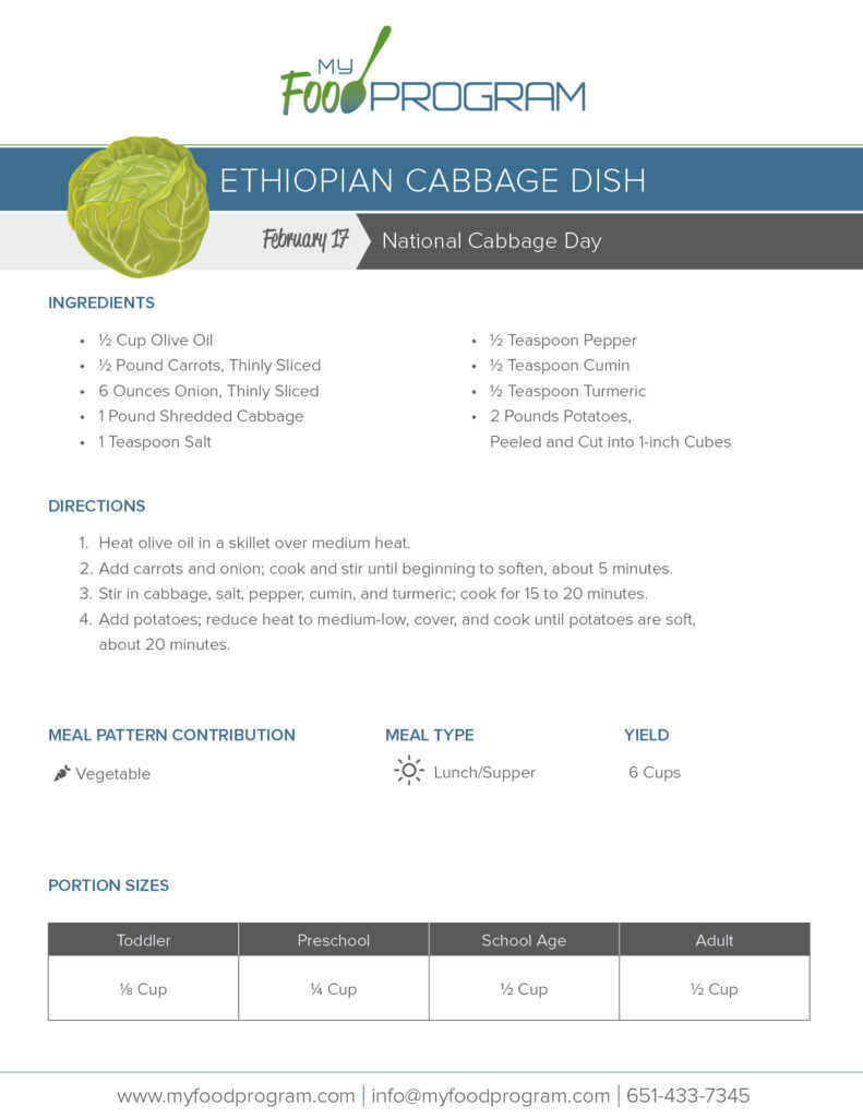 My Food Program Ethiopian Cabbage Dish Recipe