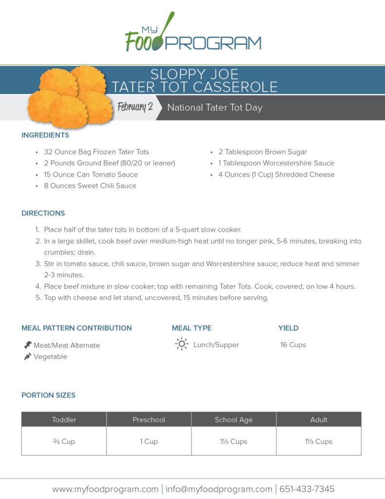 My Food Program Sloppy Joe Tater Tot Recipe