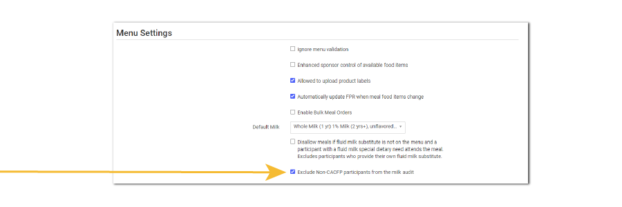 Exclude Non-CACFP Participants from Milk Audit
