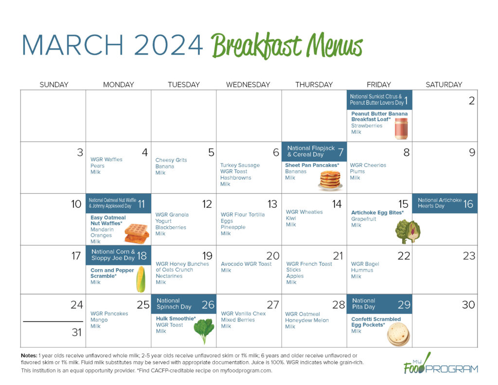 March 2024 Breakfast Menus