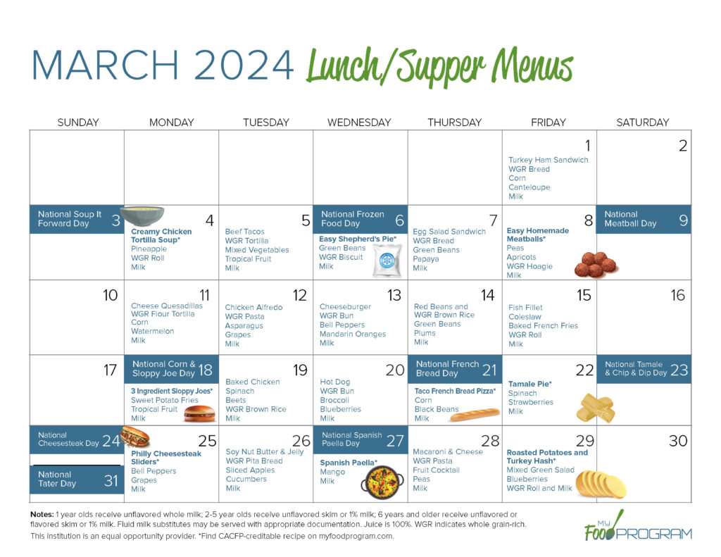 March 2024 Lunch/Supper Menus
