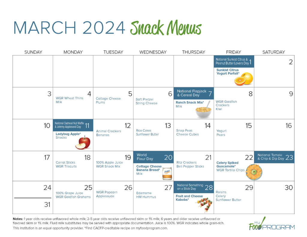 March 2024 Snack Menus
