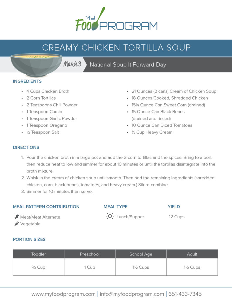 My Food Program Creamy Chicken Tortilla Soup Recipe
