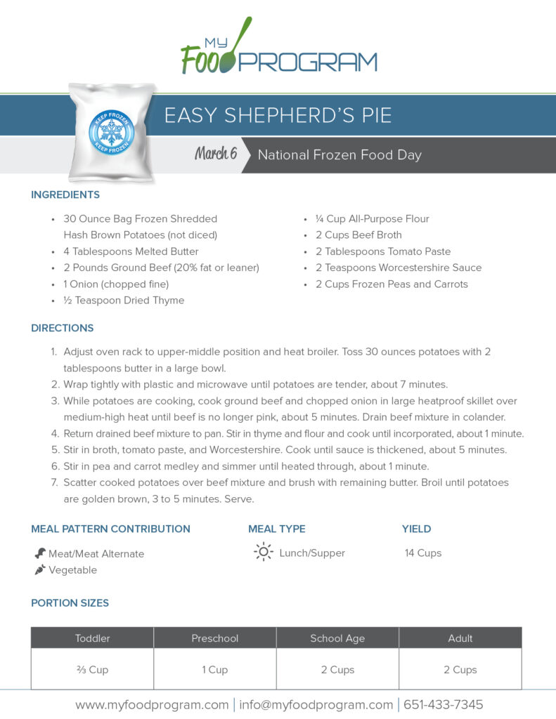 My Food Program Easy Sheperd's Pie Recipe