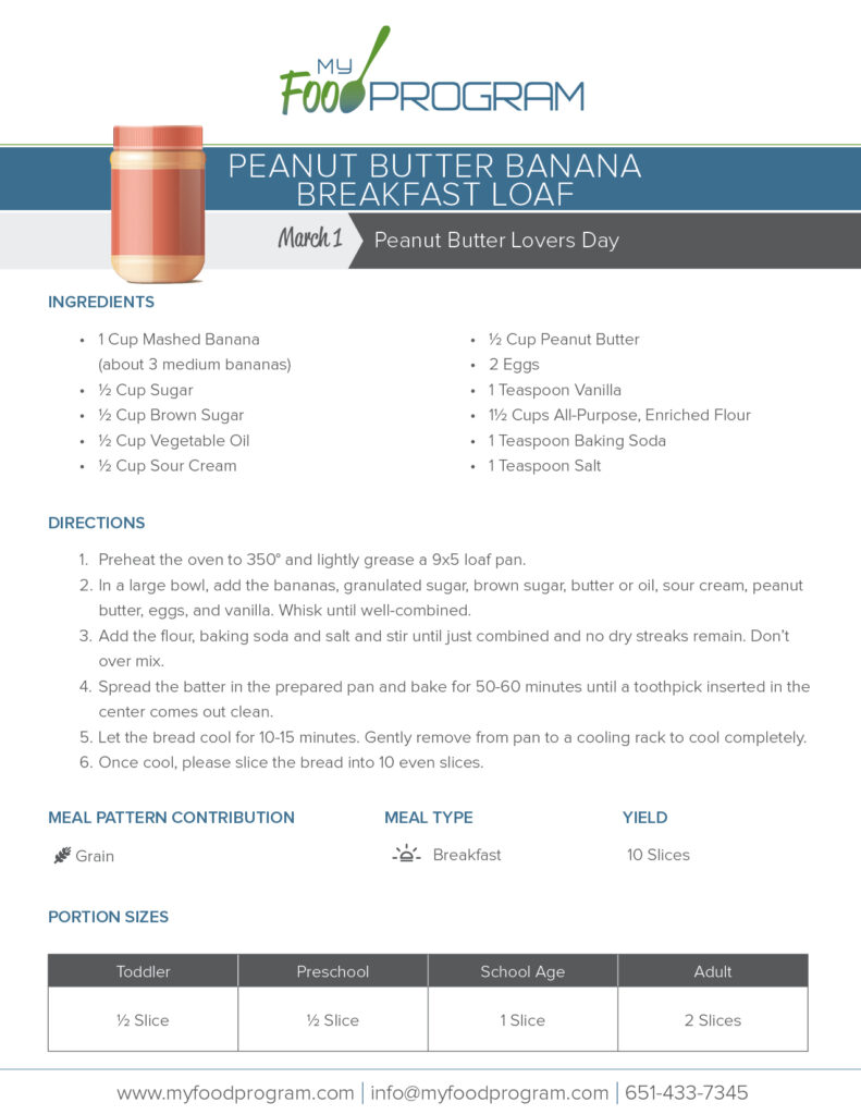 My Food Program Peanut Butter Banana Breakfast Loaf Recipe