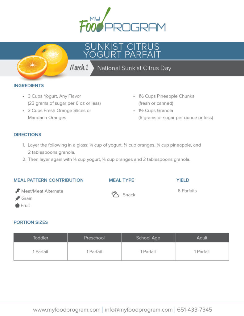 My Food Program Sunkist Citrus Yogurt Parfait Recipe