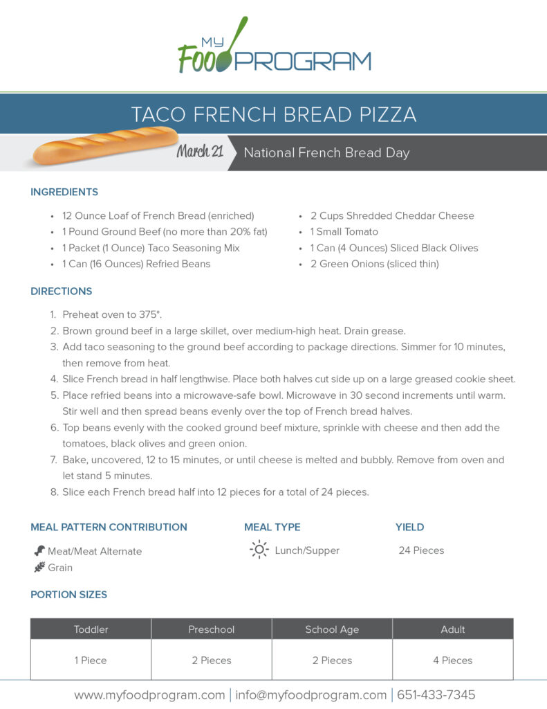 My Food Program Taco French Bread Pizza Recipe