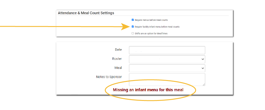 Require Infant Menu Before Meal Counts