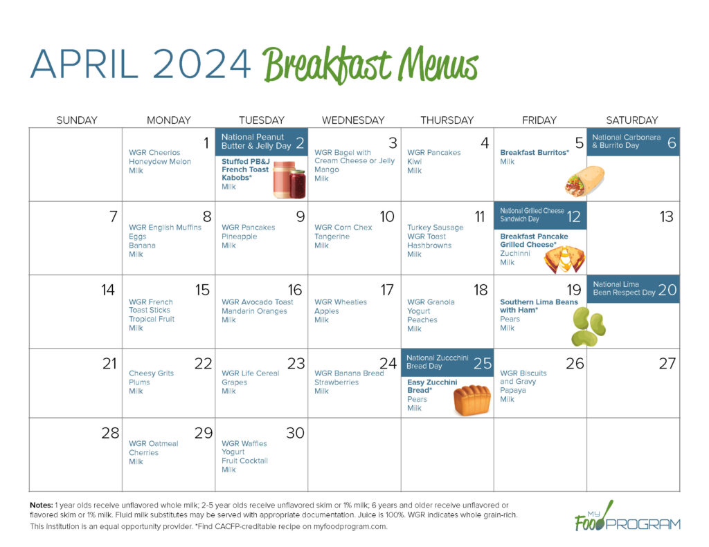 March 2024 Breakfast Menus