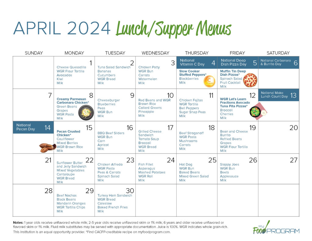 March 2024 Lunch/Supper Menus