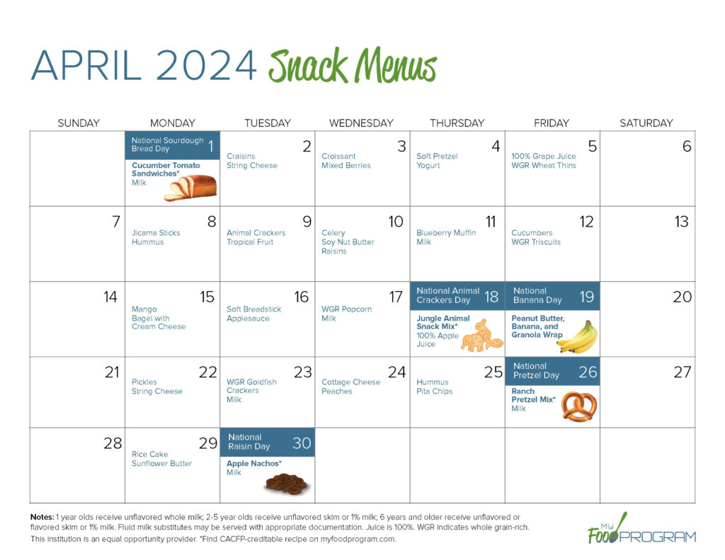 March 2024 Snack Menus
