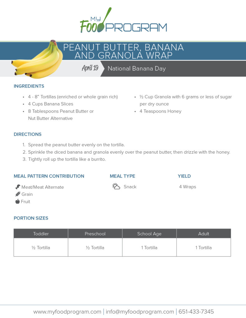 My Food Program Peanut Butter, Banana and Granola Wrap Recipe